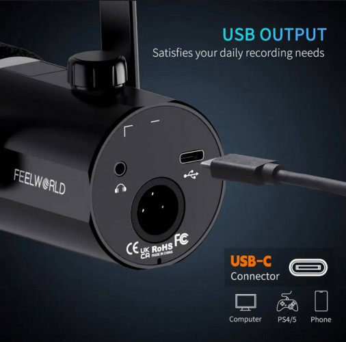 Динамический подкаст стрим микрофон feelworld PM1