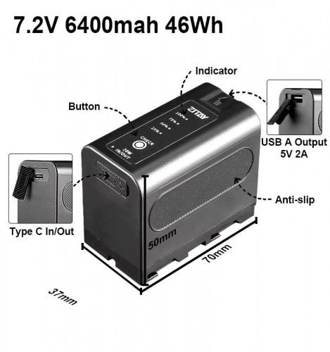 Аккумулятор Zitay типа Sony NP-F750 6400мАч USB-C